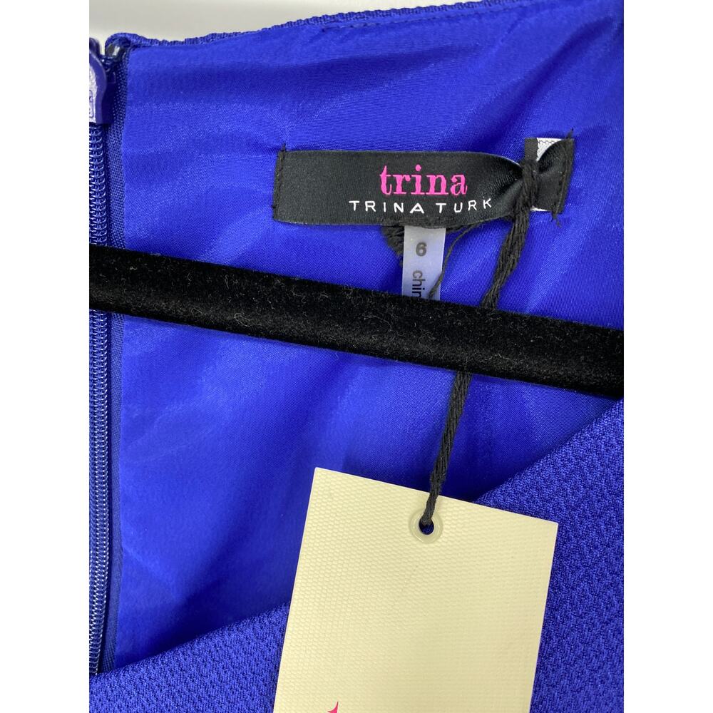 Trina Turk Womens Sz 6 Cielo Diamond Draped Sleeve Sheath Dress Lagoon Blue NEW - Picture 4 of 7